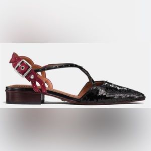 Coach Black and Red Sequin Flats